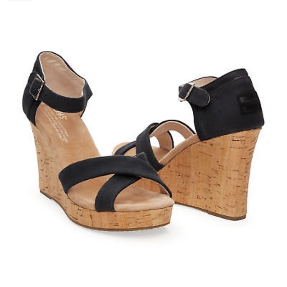 ❤️ Toms sienna wedge canvas black sandal size 7.5